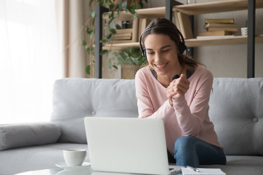 woman working from home on conference call